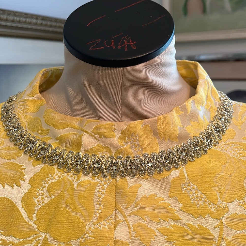 Gorgeous Vintage Leslie Fay Original Lemon Yellow Brocade Dress. - Picture 4 of 8